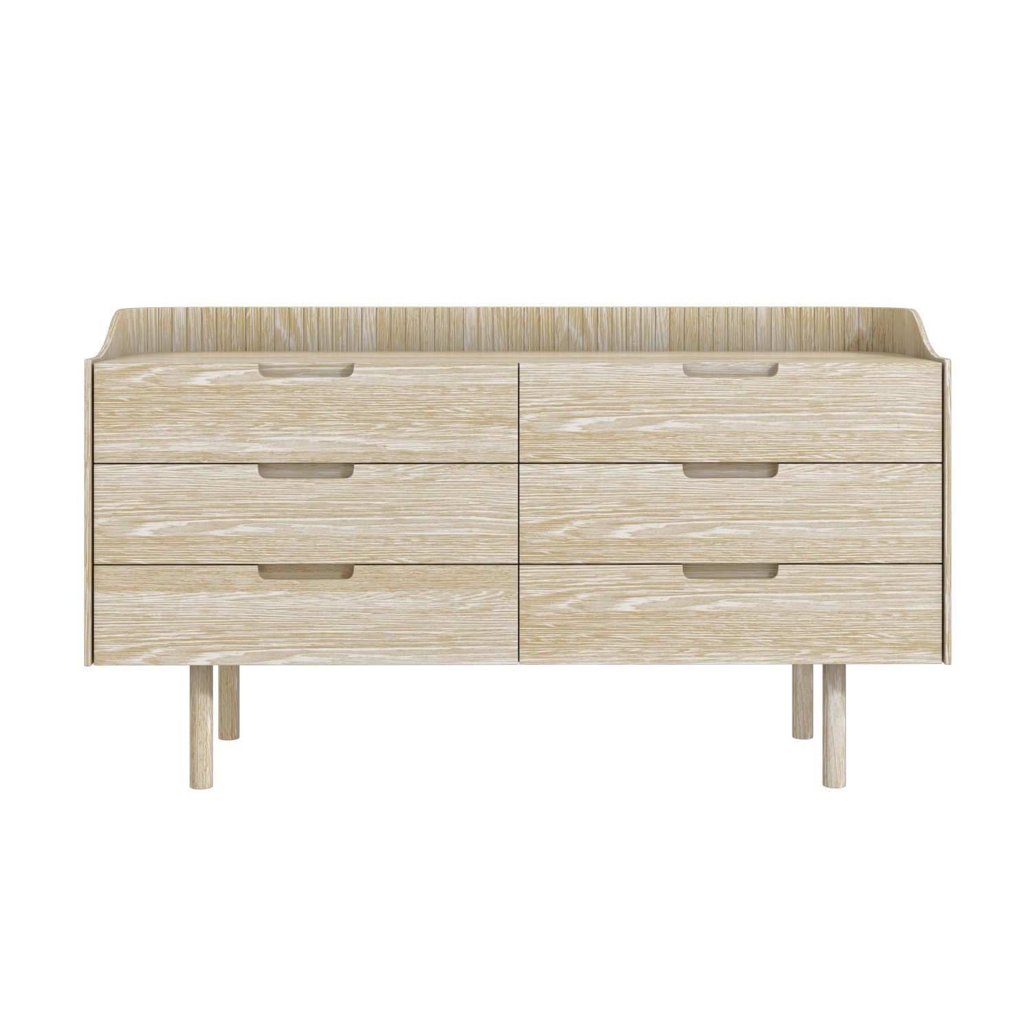 Read more about Wide light wood mid-century modern chest of 6 drawers saskia